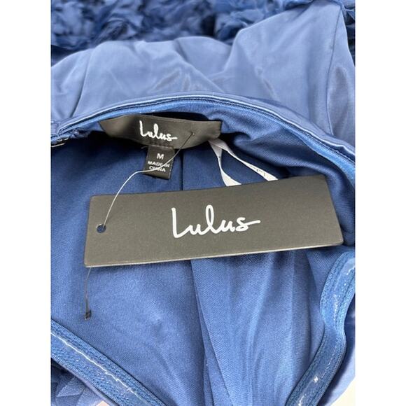 Lulus “Enchanting Event” Navy Blue Strapless 3D Appliqué Maxi Dress – Medium NWT - Picture 5 of 6